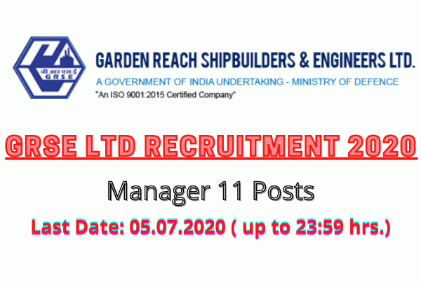 GRSE Ltd Recruitment 2020: Apply Online For Manager 11 Posts