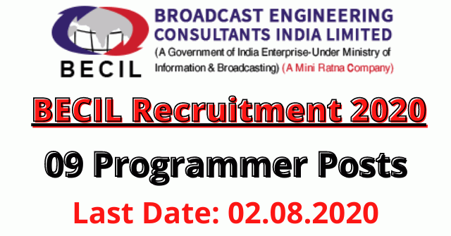 BECIL Ltd Recruitment 2020: Apply For Programmer 09 Posts