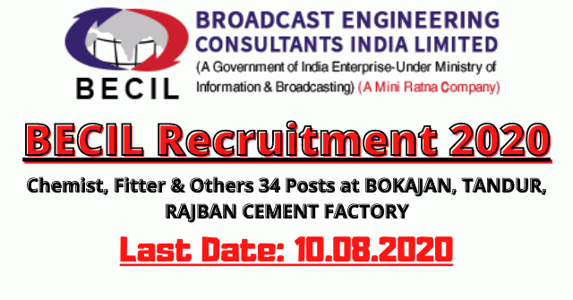 BECIL Recruitment 2020: Apply For Chemist, Fitter & Others 34 Posts Under CCIL