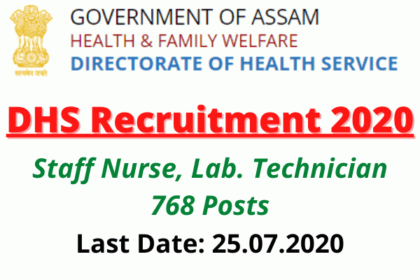 DHS Recruitment 2020: Staff Nurse, Lab. Technician 768 Posts