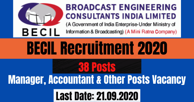 BECIL Recruitment 2020: Apply Online For 38 Manager, Accountant & Other Posts Vacancy