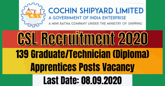CSL Recruitment 2020: Apply Online For 139 Apprentices Posts Vacancy
