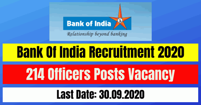 Bank Of India Recruitment 2020: Apply Online For 214 Officers Posts Vacancy