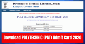 POLYTECHNIC (PAT) Admit Card 2020: Download Call Letter