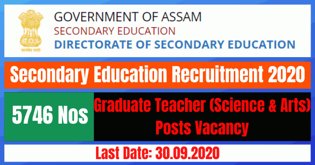 Secondary Education Recruitment 2020: Apply Online For 5746 Graduate Teacher (Science & Arts) Posts Vacancy