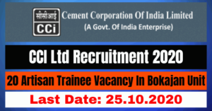 CCI Ltd Recruitment 2020: Apply Online For 20 Artisan Trainee Vacancy In Bokajan Unit