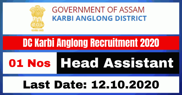 DC Karbi Anglong Recruitment 2020: Apply For Head Assistant Posts Vacancy