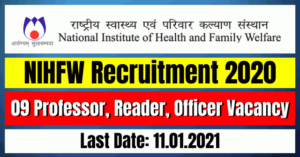 NIHFW Recruitment 2020: 09 Professor, Reader, Officer Vacancy