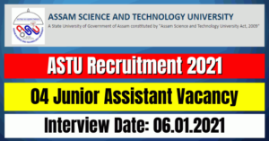ASTU Recruitment 2021: 04 Junior Assistant Vacancy
