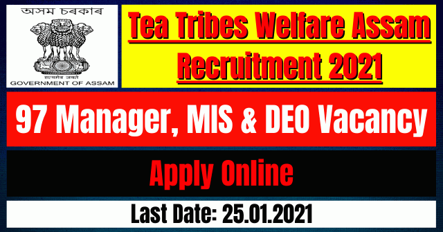 Tea Tribes Welfare Recruitment 2021: 97 Manager, MIS & DEO Vacancy